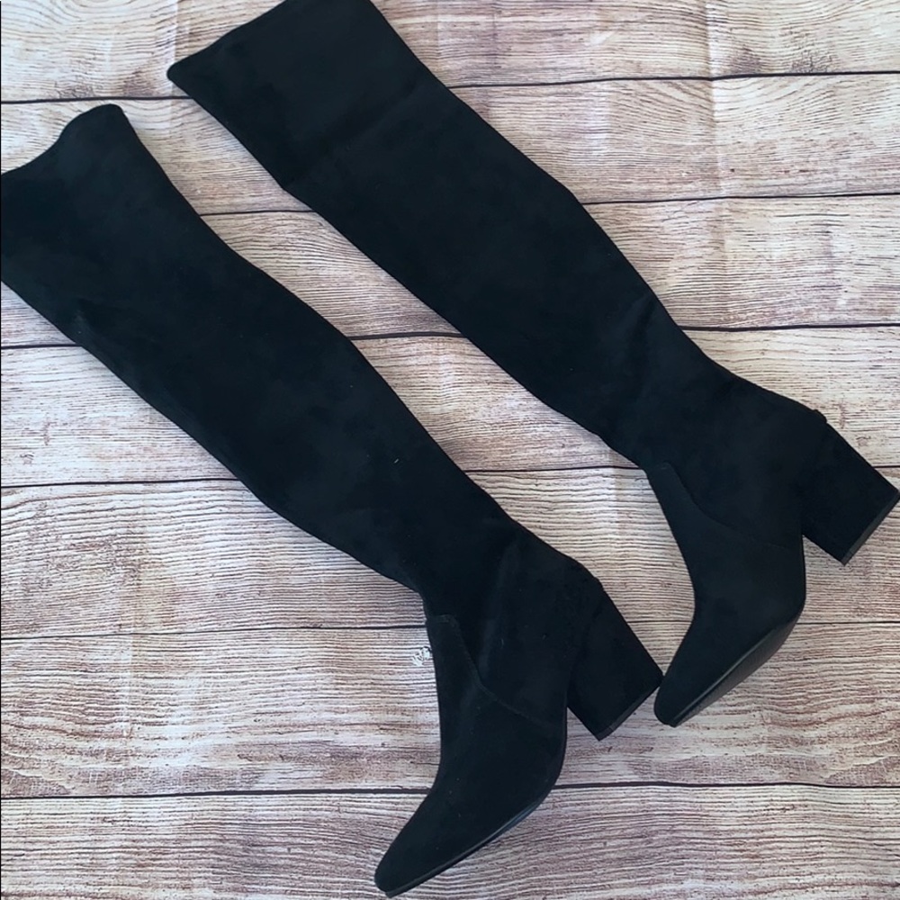 Black Suede Heeled Over the Knee Boots